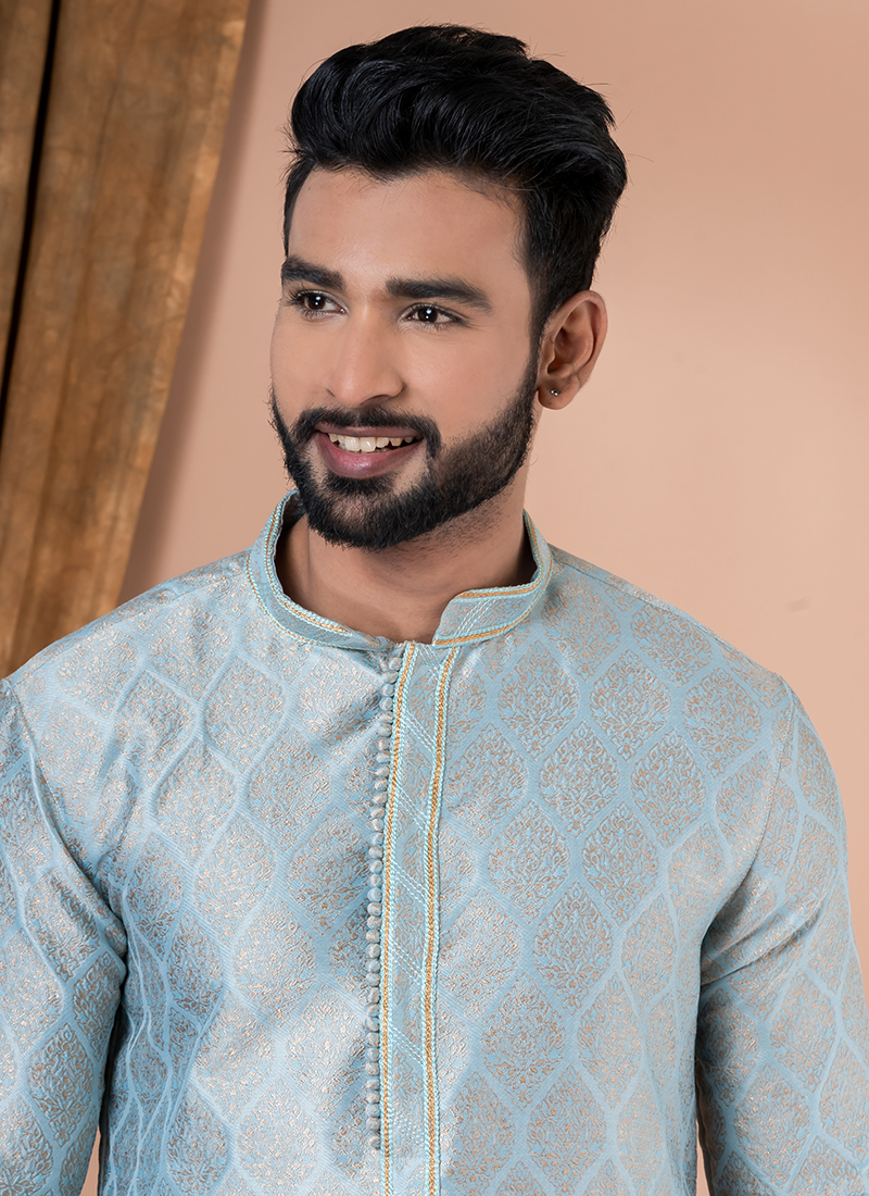 Sky Blue Kurta Pajama Linen Silk main image 1